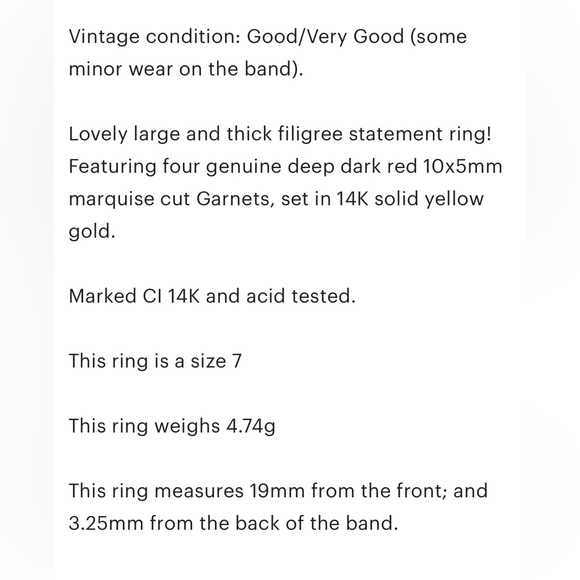 14K Garnet Marquise red natural cluster flower filigree thick yellow gold ring - Picture 12 of 12